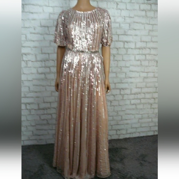 NWT MAC DUGGAL 4913M ROSE PINK FLUTTER SLEEVE GOWN - Picture 1 of 13